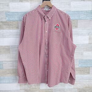 Ohio State Buckeyes Button Down Long Sleeve Shirt Red White Gingham Mens XXL